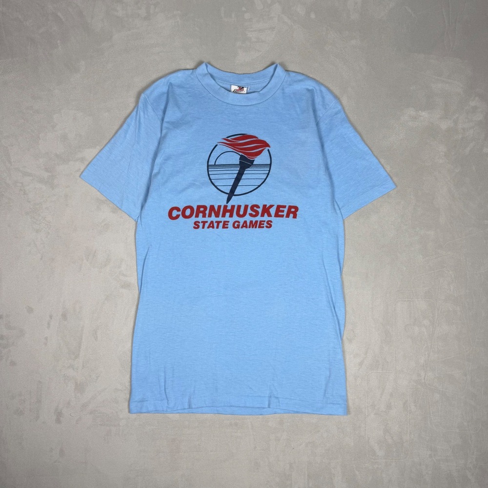 80s Mens Bantam Cornhusker State Games Vintage Graphic T-Shirt Blue Size M